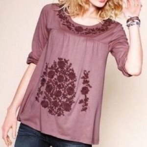 Garnet Hill Folkloric Boho Embroidered Top
